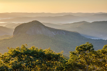 Summer sunrise over Looking Glass Rock, Blue Ridge Mountains, North Carolina