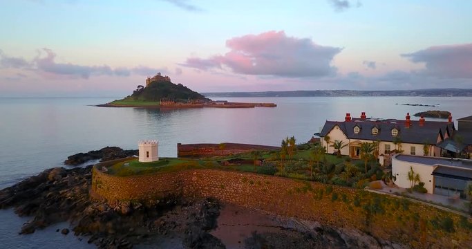 Aerial view of St Michaels mountain near Marazion, Cornwall