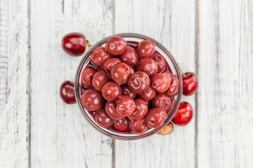 Portion of Canned Cherries , selective focus