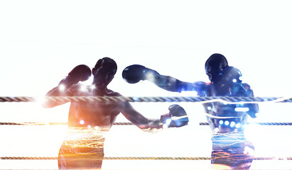 Boxing sport concept. Mixed media