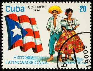 Man and woman in traditional costumes of Puerto Rico