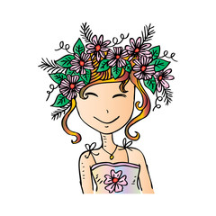 Portrait of Cute Drawing Girl . Sketchy style.