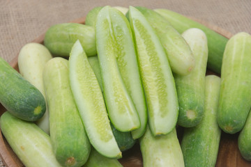 fresh cucumber on  sack