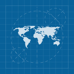 Vector blueprint world map on engineer and architect background .