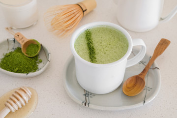 Matcha green tea latte, healthy trendy drinks