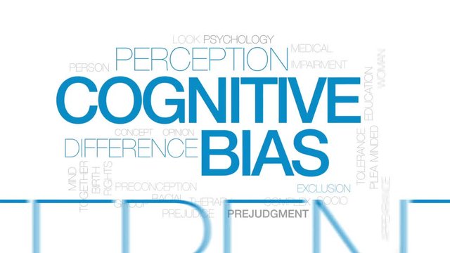 Cognitive bias animated word cloud, text design animation. Kinetic typography.