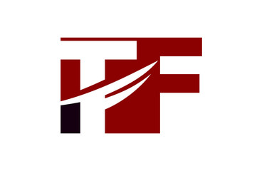 TF Red Negative Space Square Swoosh Letter Logo 