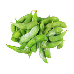 pile of frozen green peas isolated on white