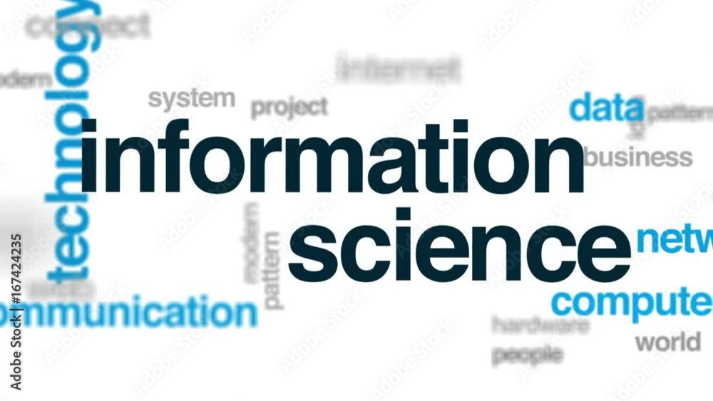 Poster information science animated word cloud, text design animation.