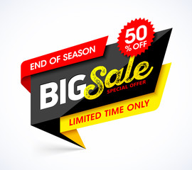 Big Sale banner. End of season special offer banner template, up to 50% off