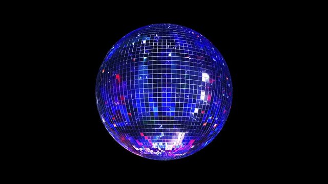 Loop of a 3D mirror ball spinning and reflecting real color disco lights.