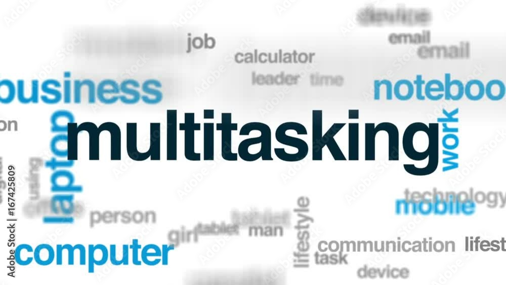 Poster multitasking animated word cloud, text design animation.