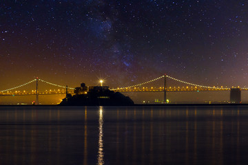 Alcatraz Island Under the Starry Night Sky in San Francisco California