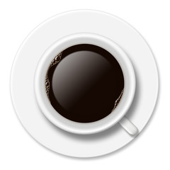 3D illustration espresso coffee cup on top view on white background