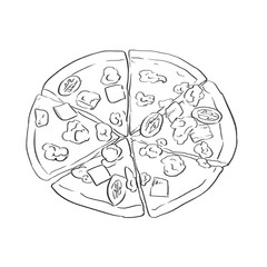 Hand drawn food, pizza Sketch style.Great for market, restaurant, cafe ,food label design 