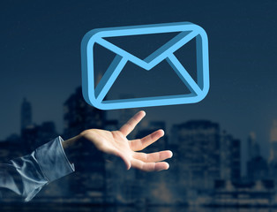 Blue Email symbol displayed on a futuristic interface - Message and internet concept