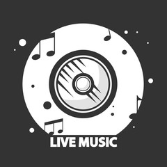 Live music black and white logotype with vynil record