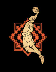 Basketball player dunking designed on spin wheel background graphic vector