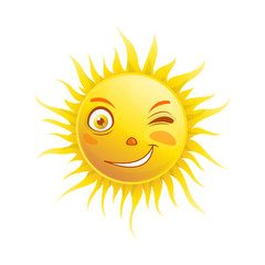 Sun smile winking cartoon emoticon summer emoji face vector icon