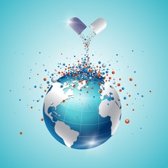 Universal health care, medicine, vaccination, global. Vector illustration