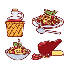Italian traditional delicious food isolated cartoon illustrations set