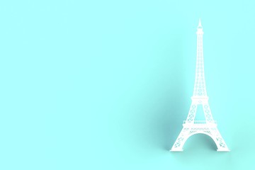 Fototapeta na wymiar White eiffel tower on blue background, 3D rendering