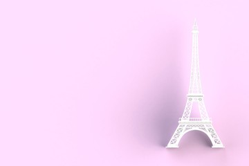 Fototapeta na wymiar White eiffel tower on pink background, 3D rendering