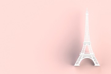 Fototapeta na wymiar White eiffel tower on red background, 3D rendering