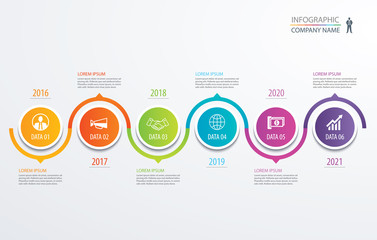 6 circle timeline infographic template business concept background. Vector can be used for workflow layout, diagram, number step up options, web design ,annual report - obrazy, fototapety, plakaty