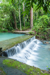 Jungle stream flowing into a small pool, with surrounding rain forest at Paeng Waterfall, Ko Pha Ngan, Thailand.