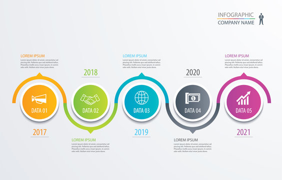 5 circle timeline infographic template business concept background. Vector can be used for workflow layout, diagram, number step up options, web design ,annual report