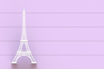 Fototapeta na wymiar White eiffel tower on pink wooden board, 3D rendering