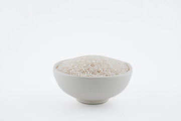 white rice, natural long rice grain for background and texture on white background