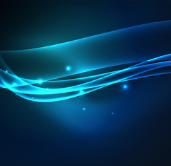 Energy lines, glowing waves in the dark, vector abstract background