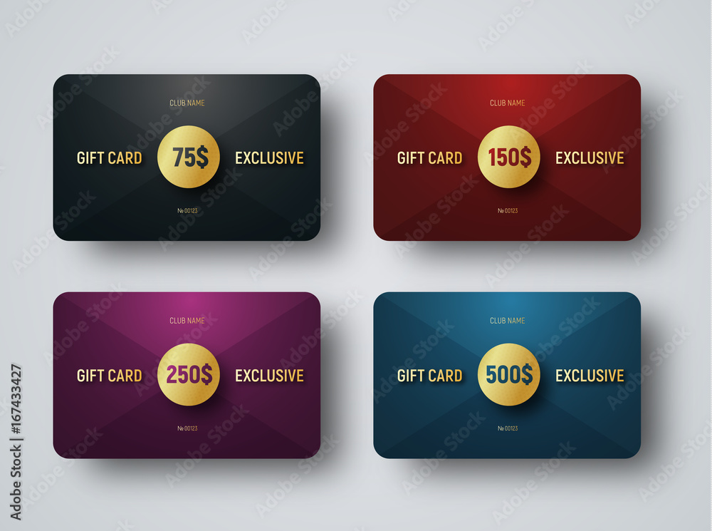 Poster templates of premium gift cards with a golden circle at the intersection of triangles