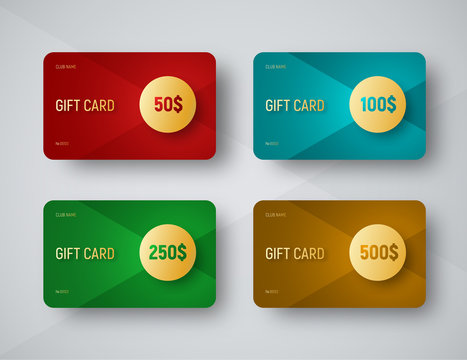 Templates of gift cards with a gold circle for face value