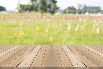 Wood table top on nature graden blurred background,for montage your products