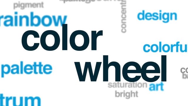 Color wheel animated word cloud, text design animation.