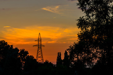 Power transmisson tower at sunset