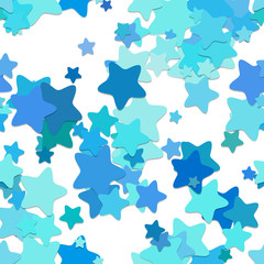 Seamless star background pattern - vector design from rounded pentagram stars in cyan tones with shadow effect