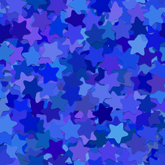 Repeating star pattern background - vector illustration from rounded pentagram stars in blue tones with shadow effect