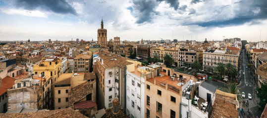 Fototapeta na wymiar Aerial panoramic view of the old town in Valencia from Santa Caterina tower, Spain