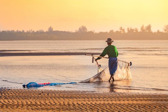Fishermen are using nets .selective focus.