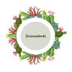 Tropical leaves round wreath card Vector Summer exotic invitation