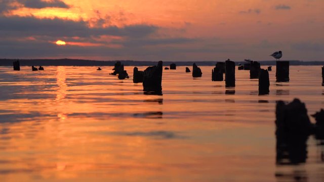 Colorful sky and water in lake Paliastomi in morning