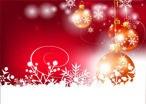 Christmas card. Abstract red background and christmas balls