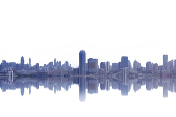 The graphic abstract reflection of city skyline on white background.