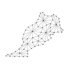 Morocco map of polygonal mosaic lines network, rays and dots vector illustration.