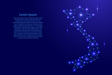 Vietnam map of polygonal mosaic lines network, rays and space stars of vector illustration.
