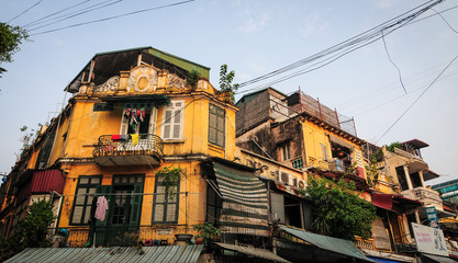 Fototapeta na wymiar Old houses at Old Town in Hanoi, Vietnam